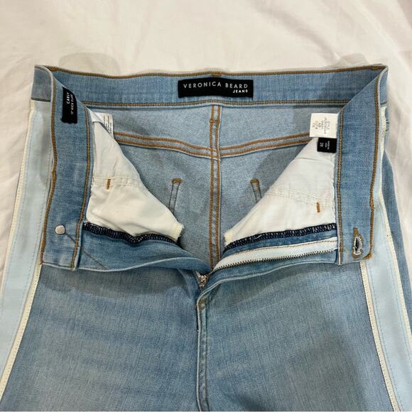 Veronica Beard Carly Air Tux Striped 11” Kick Flare Jean frayed ankle size 28 - Picture 4 of 16
